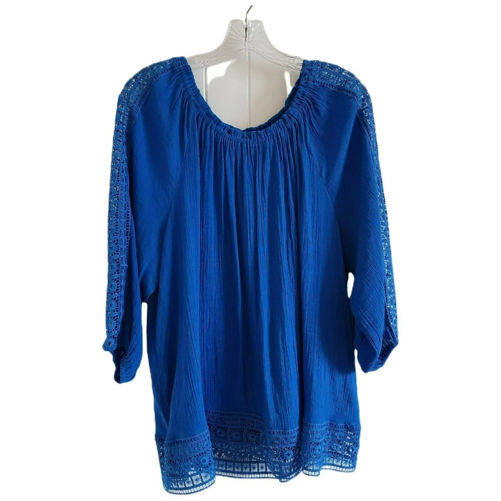 Zac & Rachel Woman Blue Tunic Boho Top Size 2X
